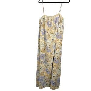 Emelia, Size XL, Peach & Purple Floral Maxi Dress, Spaghetti Straps, Cottagecore